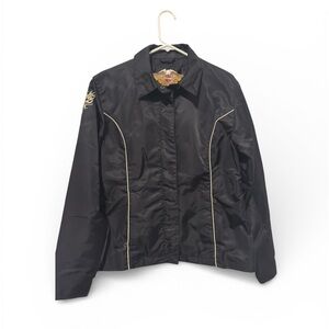Vintage Harley-Davidson Black Bomber Jacket with Gold Accents